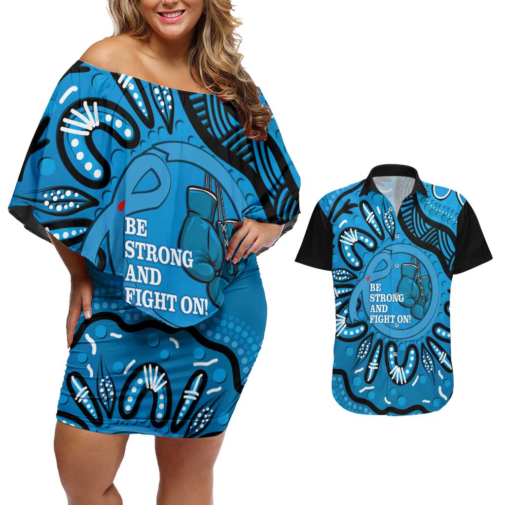Australia Diabetes Awareness Month Couples Matching Off Shoulder Short Dress and Hawaiian Shirt Be Strong And Fight On Aboriginal Art