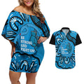 Australia Diabetes Awareness Month Couples Matching Off Shoulder Short Dress and Hawaiian Shirt Be Strong And Fight On Aboriginal Art