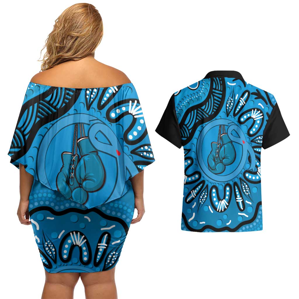 Australia Diabetes Awareness Month Couples Matching Off Shoulder Short Dress and Hawaiian Shirt Be Strong And Fight On Aboriginal Art