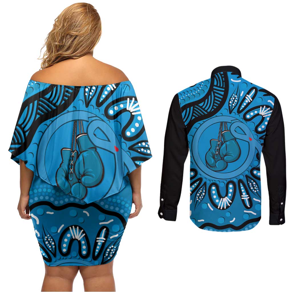 Australia Diabetes Awareness Month Couples Matching Off Shoulder Short Dress and Long Sleeve Button Shirt Be Strong And Fight On Aboriginal Art