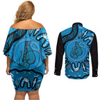 Australia Diabetes Awareness Month Couples Matching Off Shoulder Short Dress and Long Sleeve Button Shirt Be Strong And Fight On Aboriginal Art