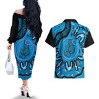 Australia Diabetes Awareness Month Couples Matching Off The Shoulder Long Sleeve Dress and Hawaiian Shirt Be Strong And Fight On Aboriginal Art