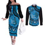 Australia Diabetes Awareness Month Couples Matching Off The Shoulder Long Sleeve Dress and Long Sleeve Button Shirt Be Strong And Fight On Aboriginal Art