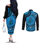 Australia Diabetes Awareness Month Couples Matching Off The Shoulder Long Sleeve Dress and Long Sleeve Button Shirt Be Strong And Fight On Aboriginal Art