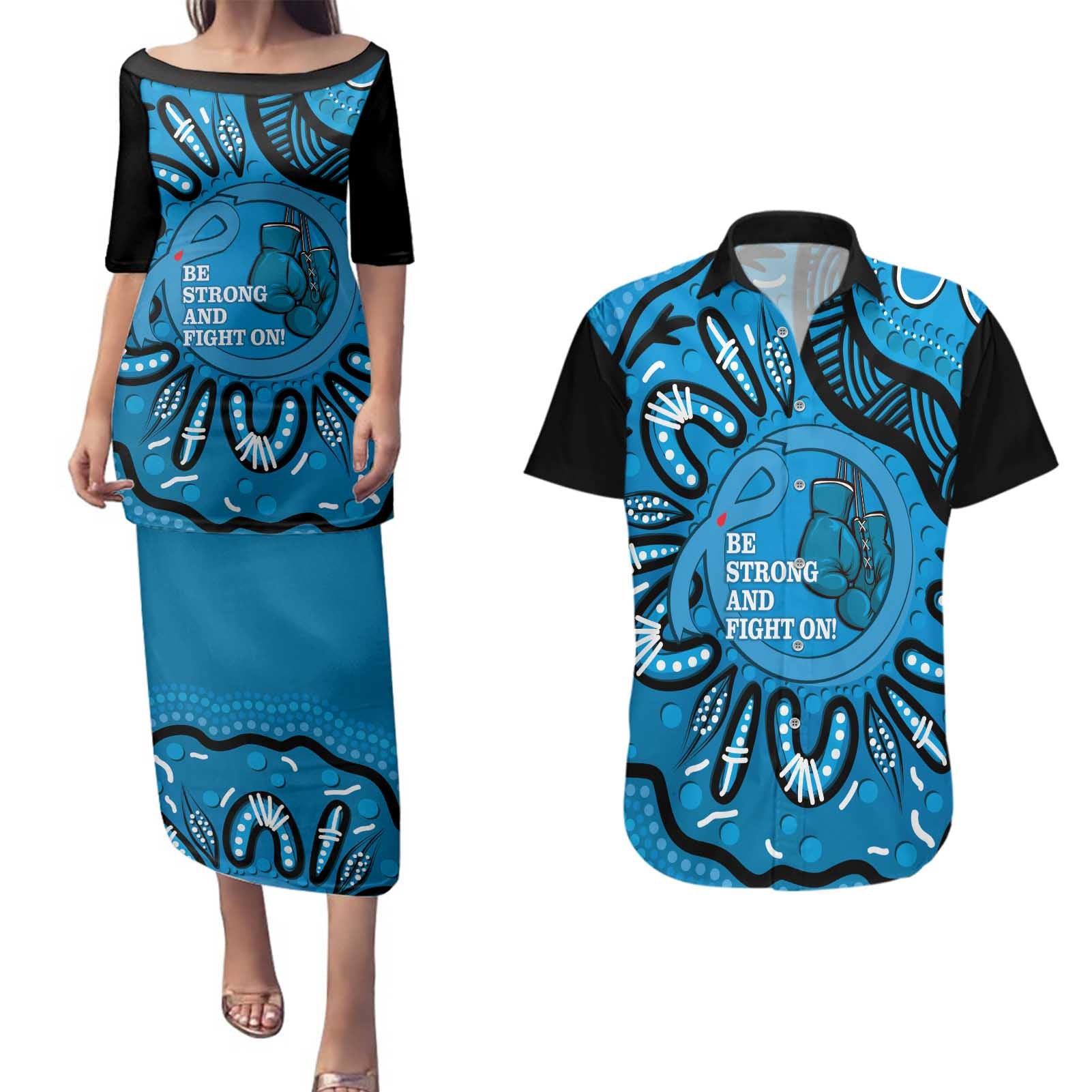 Australia Diabetes Awareness Month Couples Matching Puletasi and Hawaiian Shirt Be Strong And Fight On Aboriginal Art