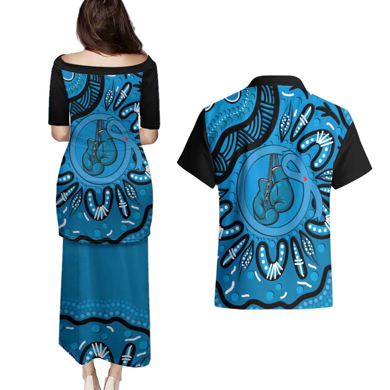 Australia Diabetes Awareness Month Couples Matching Puletasi and Hawaiian Shirt Be Strong And Fight On Aboriginal Art