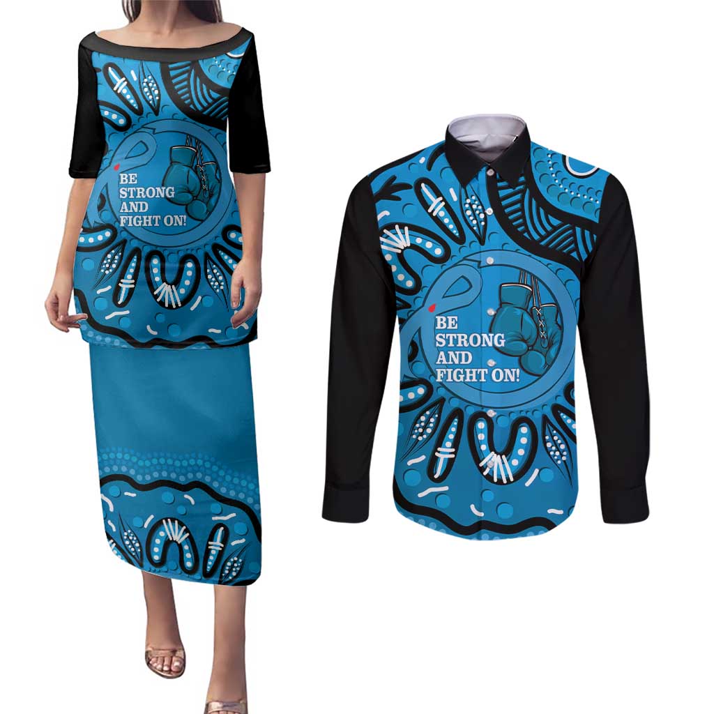 Australia Diabetes Awareness Month Couples Matching Puletasi and Long Sleeve Button Shirt Be Strong And Fight On Aboriginal Art