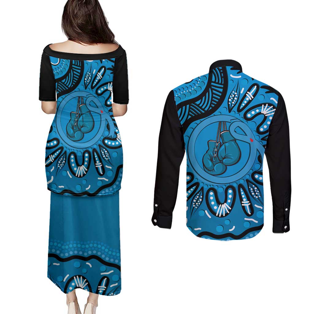 Australia Diabetes Awareness Month Couples Matching Puletasi and Long Sleeve Button Shirt Be Strong And Fight On Aboriginal Art