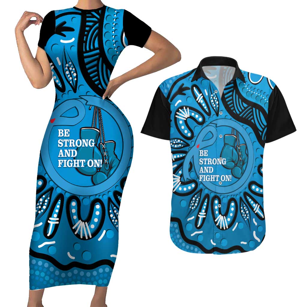 Australia Diabetes Awareness Month Couples Matching Short Sleeve Bodycon Dress and Hawaiian Shirt Be Strong And Fight On Aboriginal Art