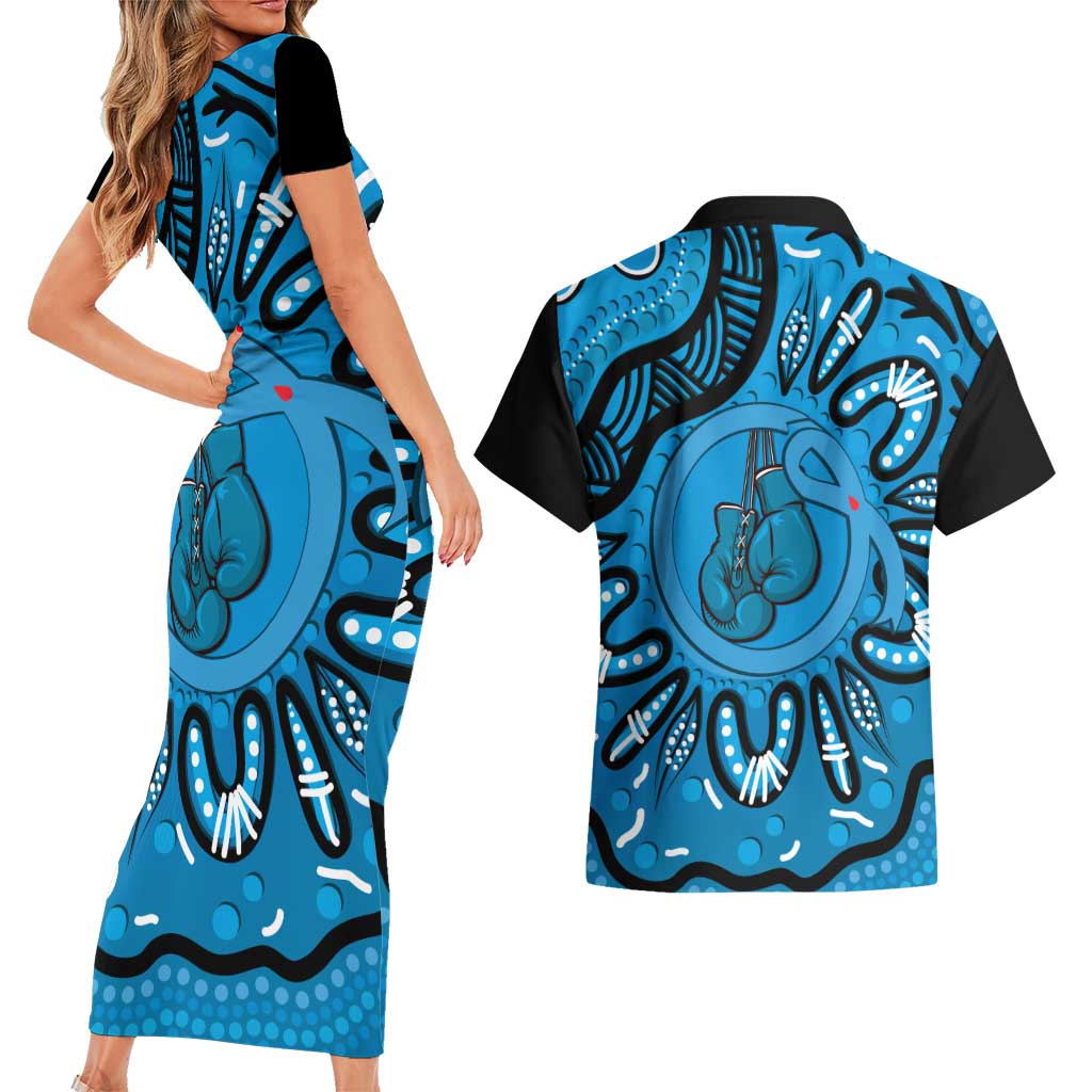 Australia Diabetes Awareness Month Couples Matching Short Sleeve Bodycon Dress and Hawaiian Shirt Be Strong And Fight On Aboriginal Art