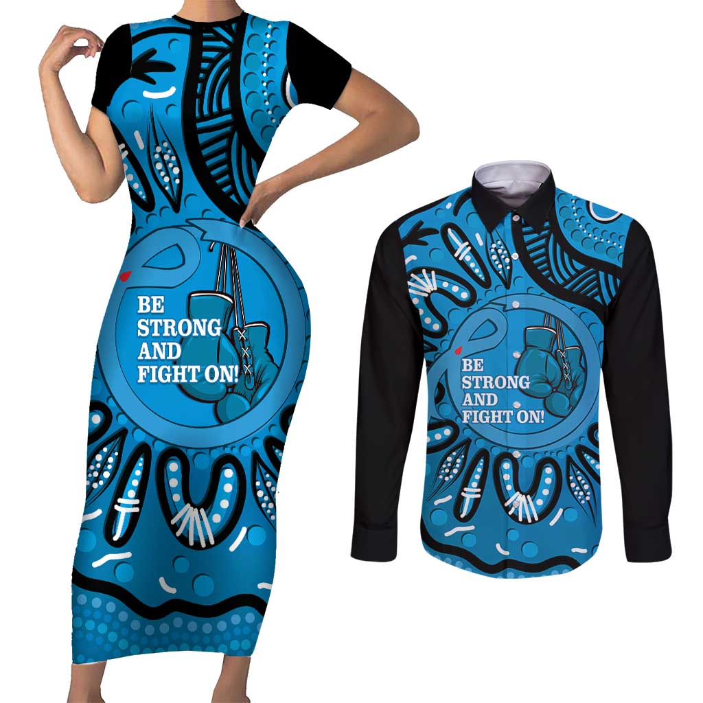 Australia Diabetes Awareness Month Couples Matching Short Sleeve Bodycon Dress and Long Sleeve Button Shirt Be Strong And Fight On Aboriginal Art