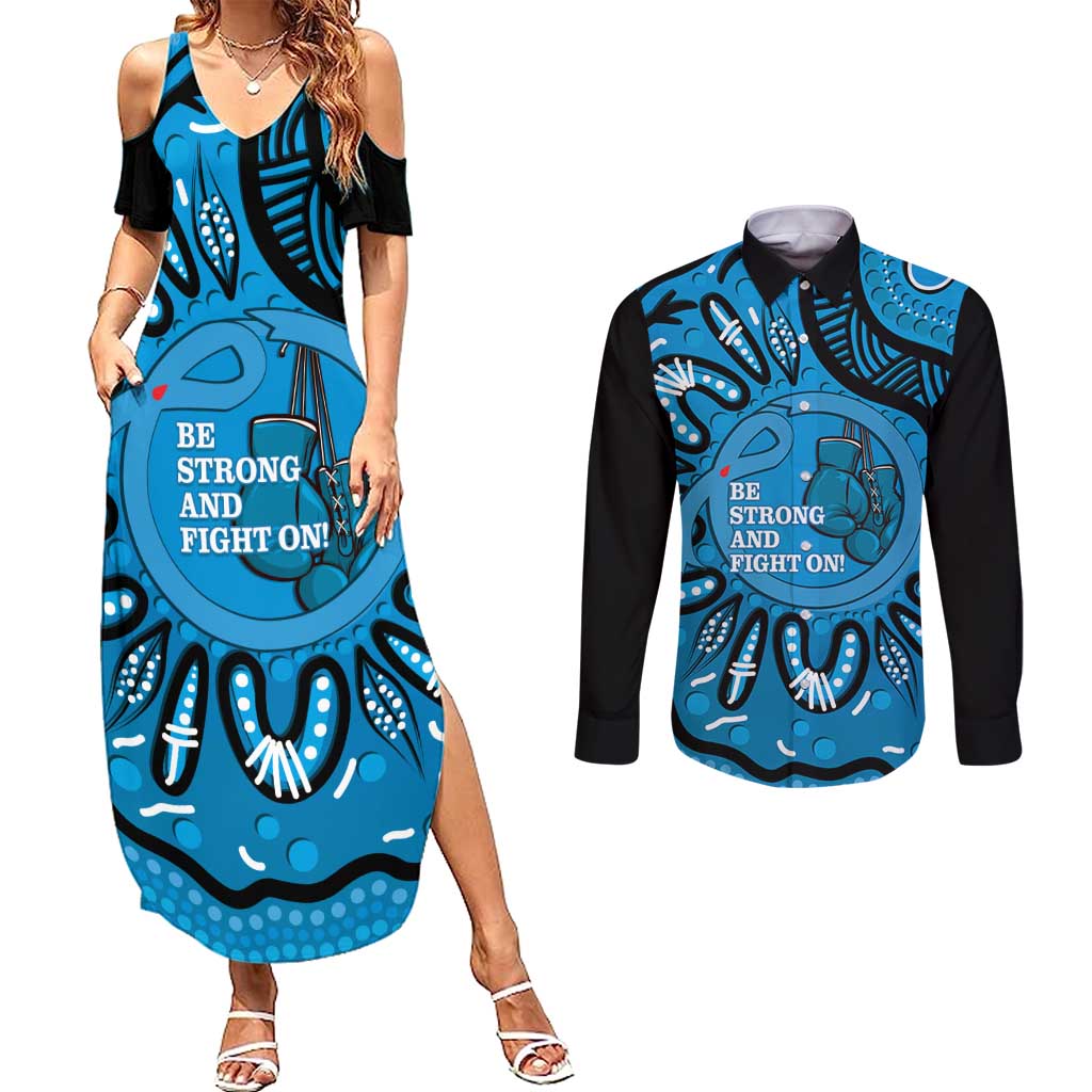 Australia Diabetes Awareness Month Couples Matching Summer Maxi Dress and Long Sleeve Button Shirt Be Strong And Fight On Aboriginal Art