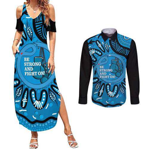 Australia Diabetes Awareness Month Couples Matching Summer Maxi Dress and Long Sleeve Button Shirt Be Strong And Fight On Aboriginal Art