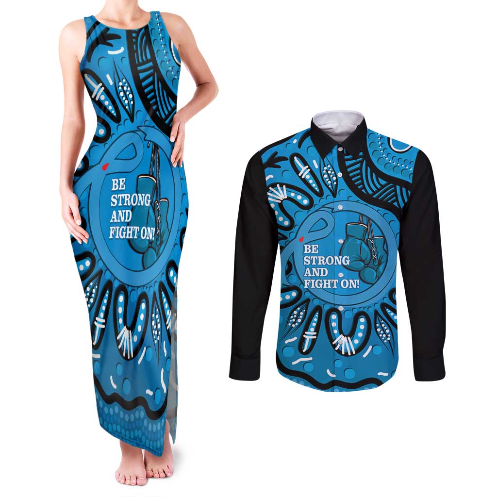 Australia Diabetes Awareness Month Couples Matching Tank Maxi Dress and Long Sleeve Button Shirt Be Strong And Fight On Aboriginal Art