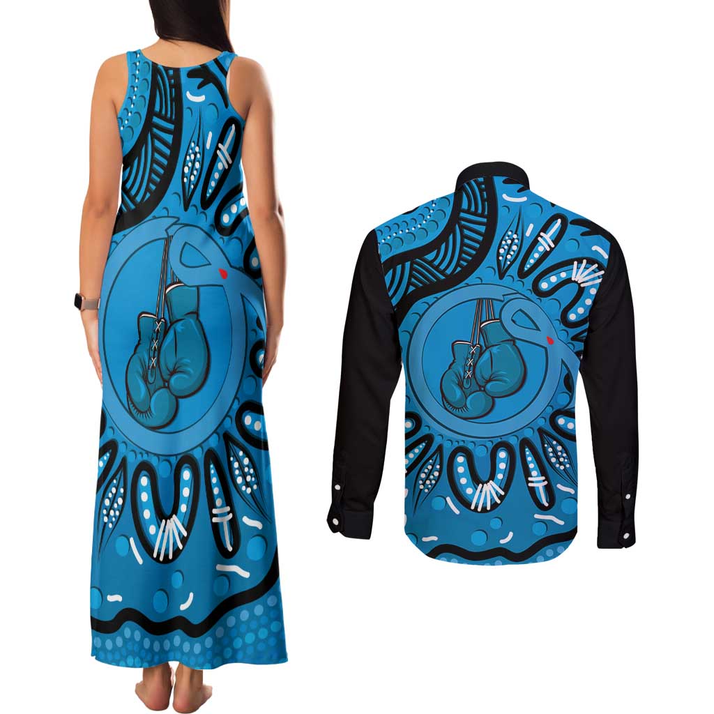 Australia Diabetes Awareness Month Couples Matching Tank Maxi Dress and Long Sleeve Button Shirt Be Strong And Fight On Aboriginal Art