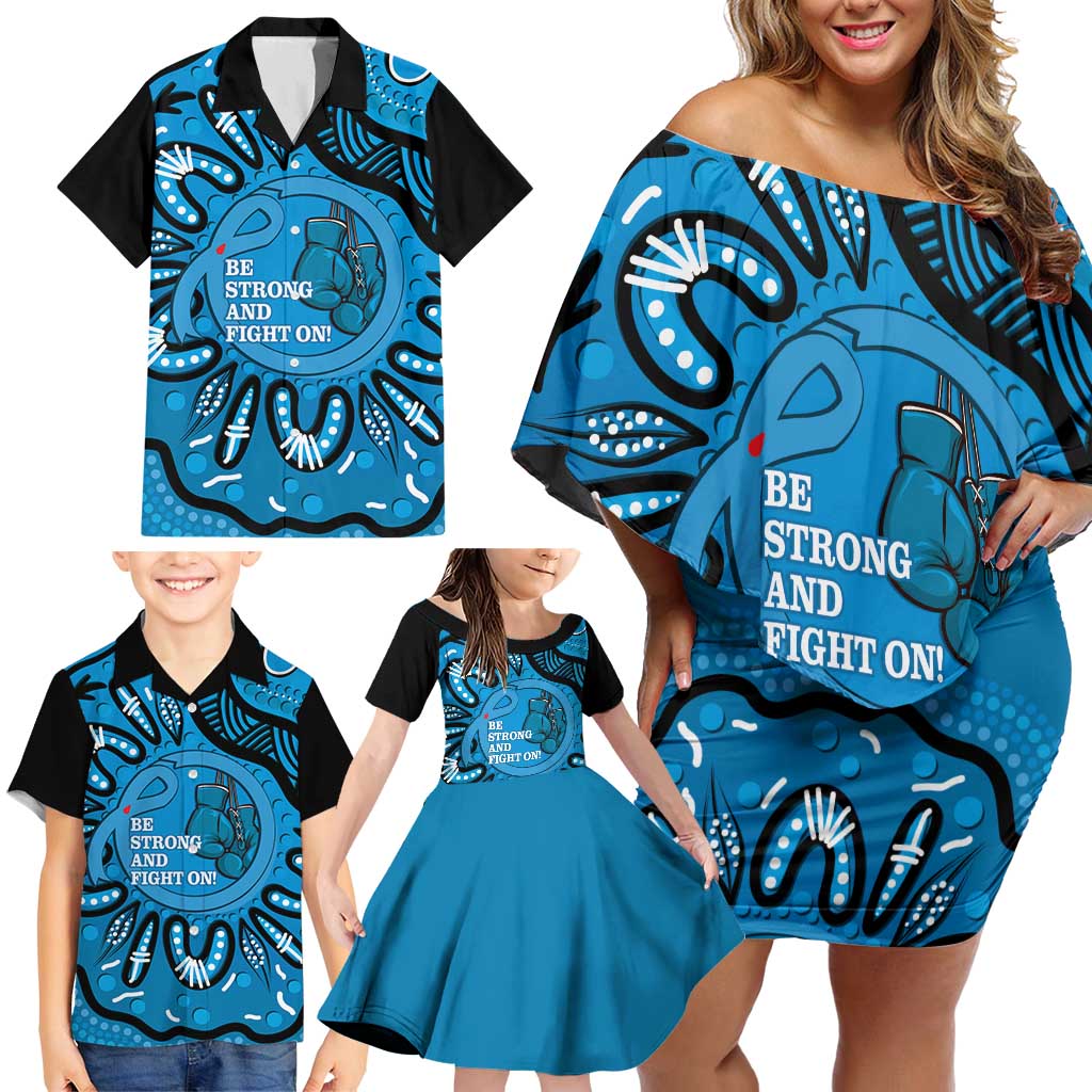 Australia Diabetes Awareness Month Family Matching Off Shoulder Short Dress and Hawaiian Shirt Be Strong And Fight On Aboriginal Art