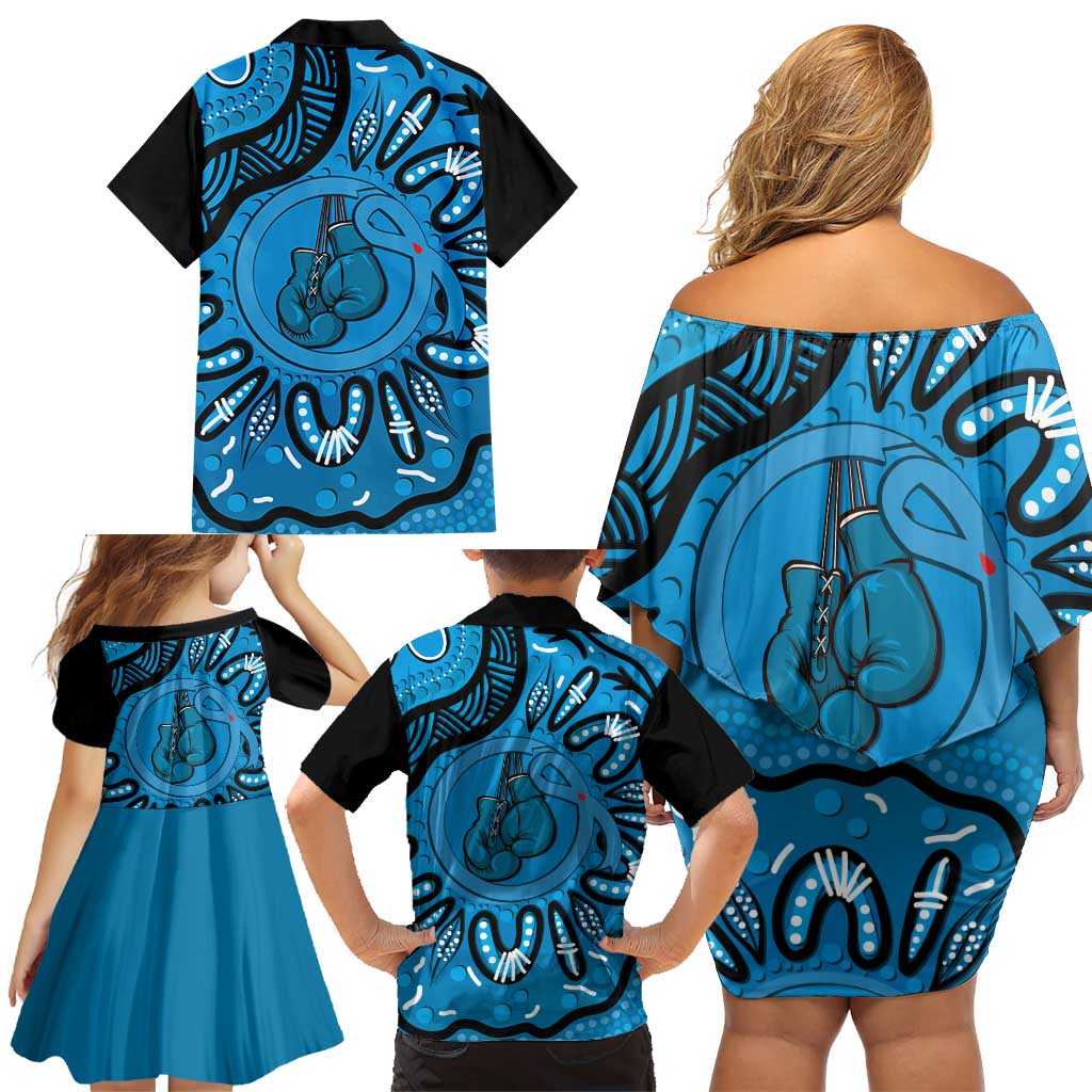 Australia Diabetes Awareness Month Family Matching Off Shoulder Short Dress and Hawaiian Shirt Be Strong And Fight On Aboriginal Art