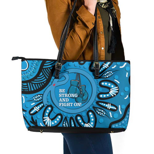 Australia Diabetes Awareness Month Leather Tote Bag Be Strong And Fight On Aboriginal Art