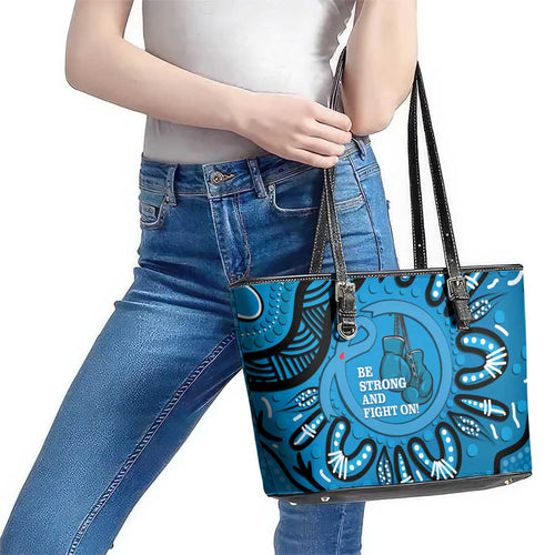 Australia Diabetes Awareness Month Leather Tote Bag Be Strong And Fight On Aboriginal Art