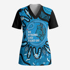 Australia Diabetes Awareness Month Scrub Top Be Strong And Fight On Aboriginal Art - Aussie Hoodie