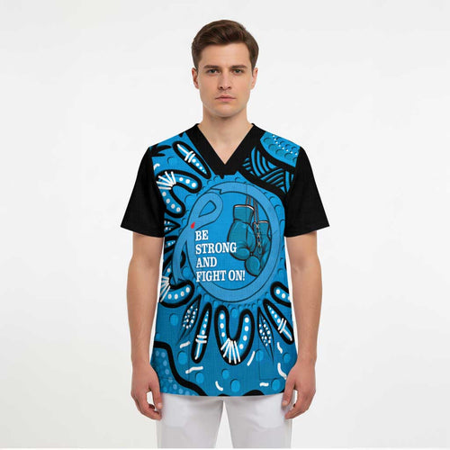 Australia Diabetes Awareness Month Scrub Top Be Strong And Fight On Aboriginal Art - Aussie Hoodie