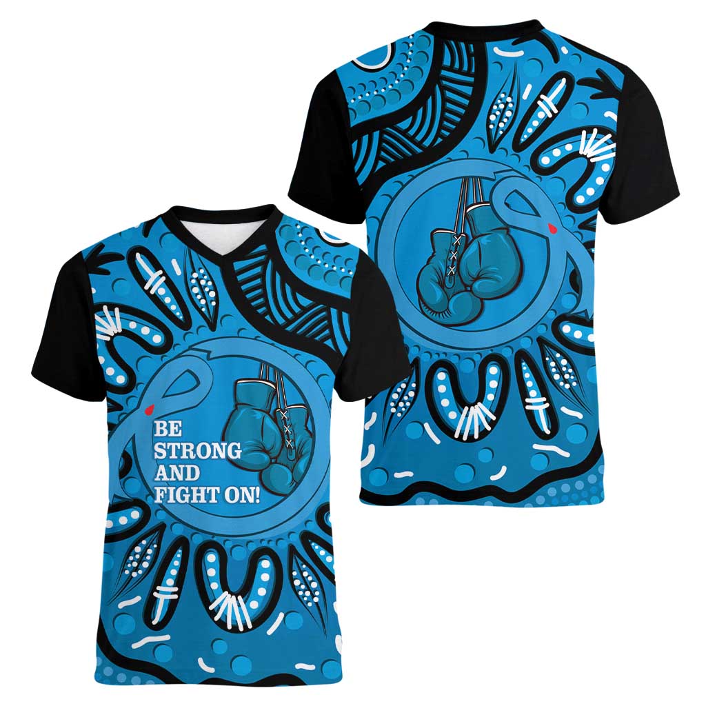 Australia Diabetes Awareness Month Women V-Neck T-Shirt Be Strong And Fight On Aboriginal Art