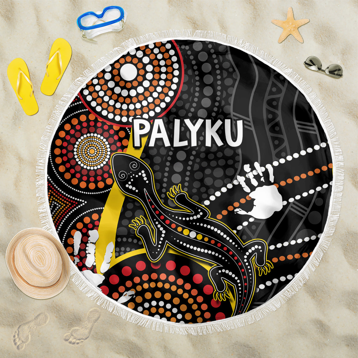 palyku-australia-lizard-aboriginal-art-beach-blanket