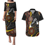 palyku-australia-lizard-aboriginal-art-couples-matching-puletasi-dress-and-hawaiian-shirt