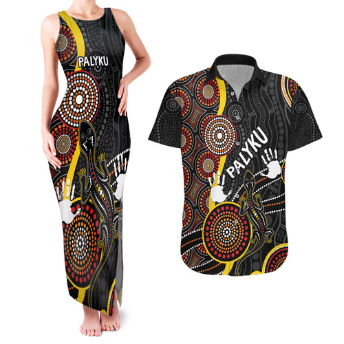 palyku-australia-lizard-aboriginal-art-couples-matching-tank-maxi-dress-and-hawaiian-shirt