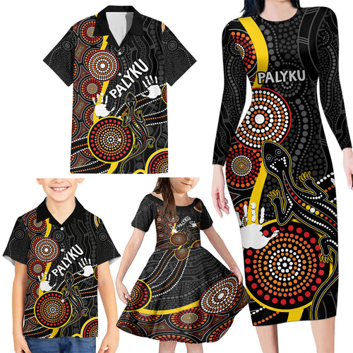 palyku-australia-lizard-aboriginal-art-family-matching-long-sleeve-bodycon-dress-and-hawaiian-shirt
