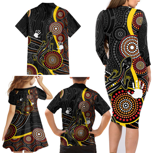 palyku-australia-lizard-aboriginal-art-family-matching-long-sleeve-bodycon-dress-and-hawaiian-shirt