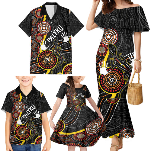 palyku-australia-lizard-aboriginal-art-family-matching-mermaid-dress-and-hawaiian-shirt