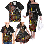 palyku-australia-lizard-aboriginal-art-family-matching-off-shoulder-long-sleeve-dress-and-hawaiian-shirt