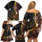palyku-australia-lizard-aboriginal-art-family-matching-off-shoulder-short-dress-and-hawaiian-shirt