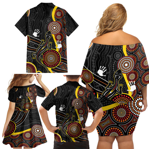 palyku-australia-lizard-aboriginal-art-family-matching-off-shoulder-short-dress-and-hawaiian-shirt