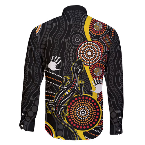 palyku-australia-lizard-aboriginal-art-family-matching-off-shoulder-short-dress-and-hawaiian-shirt
