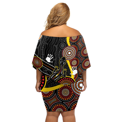 palyku-australia-lizard-aboriginal-art-family-matching-off-shoulder-short-dress-and-hawaiian-shirt