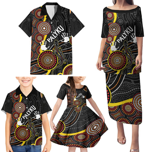 palyku-australia-lizard-aboriginal-art-family-matching-puletasi-dress-and-hawaiian-shirt