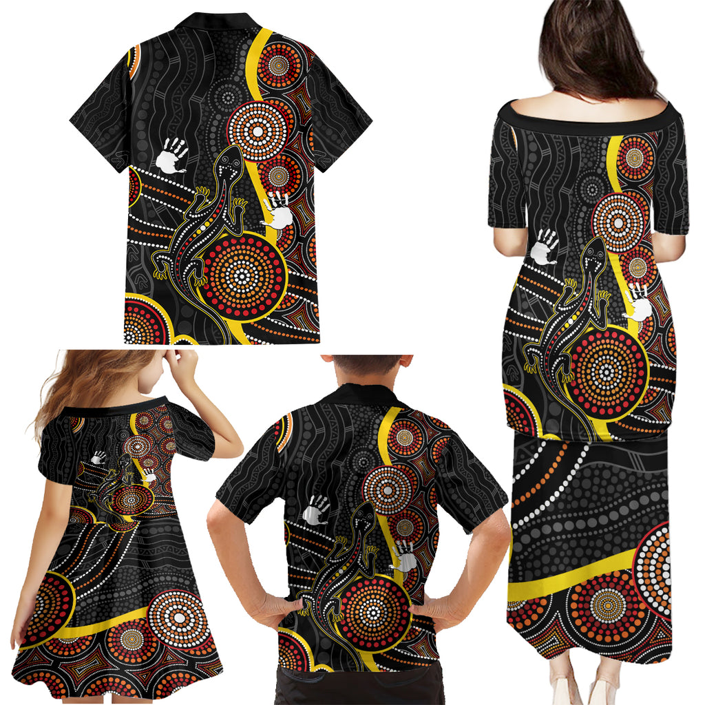 palyku-australia-lizard-aboriginal-art-family-matching-puletasi-dress-and-hawaiian-shirt