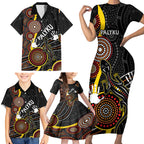 palyku-australia-lizard-aboriginal-art-family-matching-short-sleeve-bodycon-dress-and-hawaiian-shirt
