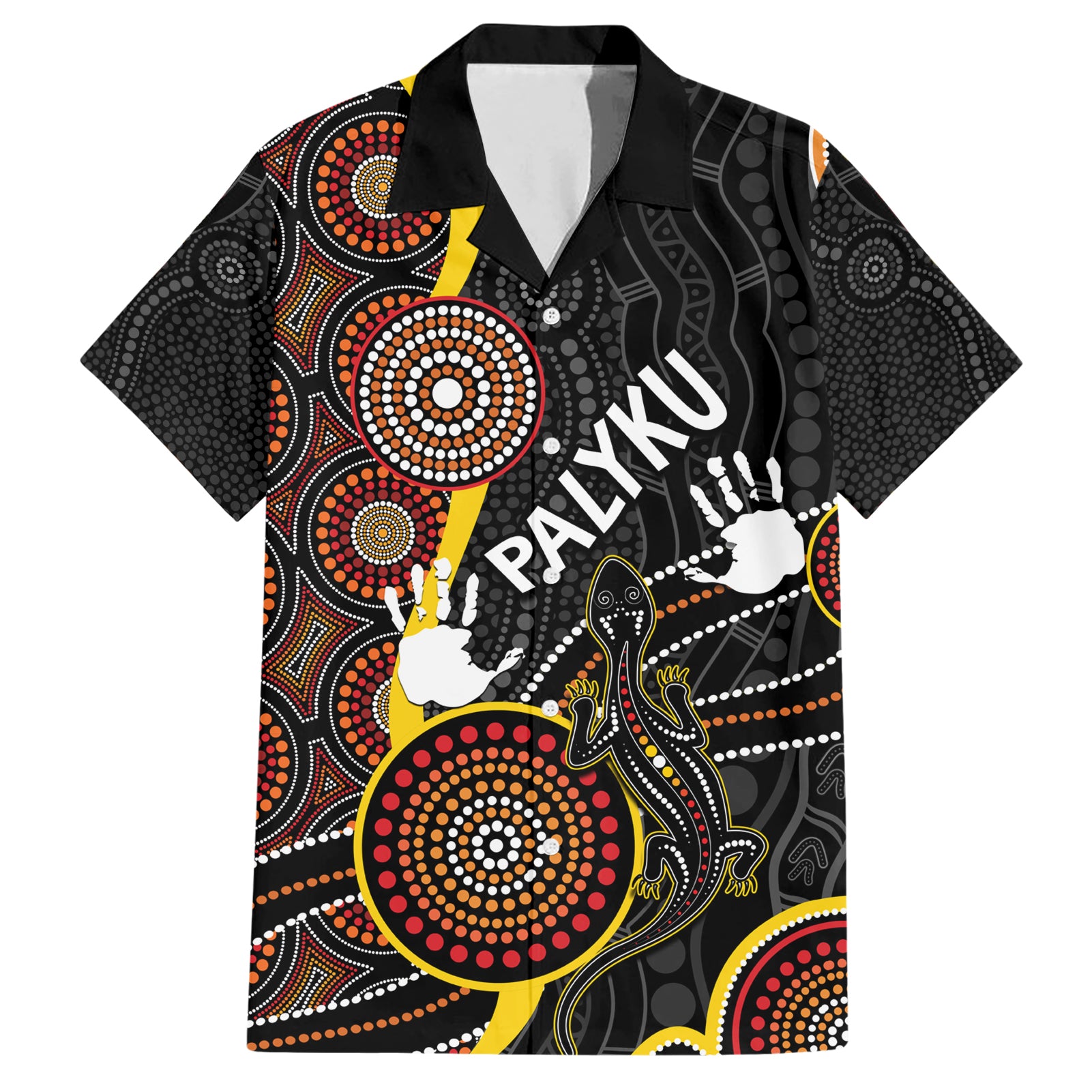 palyku-australia-lizard-aboriginal-art-family-matching-short-sleeve-bodycon-dress-and-hawaiian-shirt