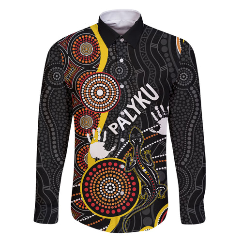 palyku-australia-lizard-aboriginal-art-family-matching-short-sleeve-bodycon-dress-and-hawaiian-shirt