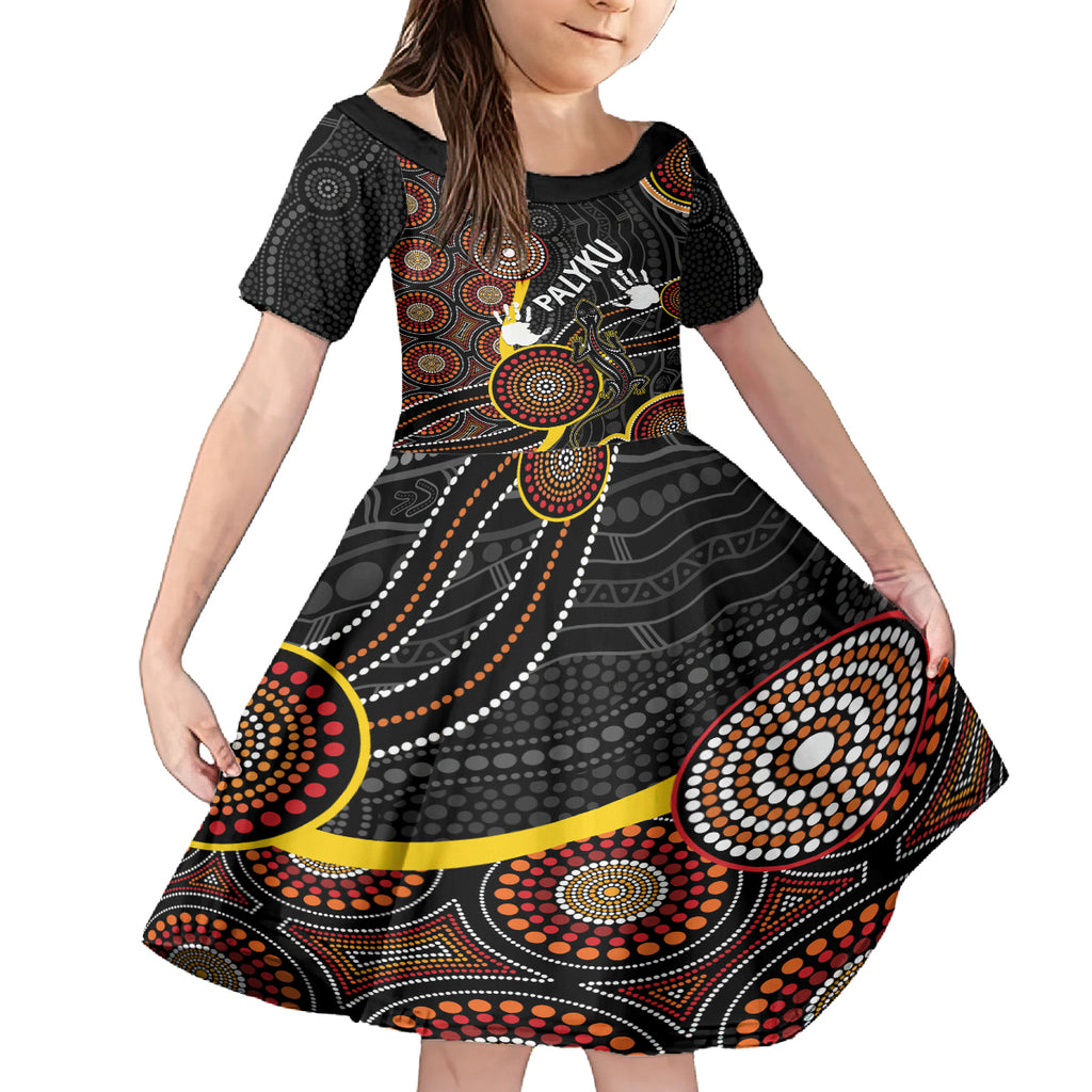 palyku-australia-lizard-aboriginal-art-kid-short-sleeve-dress