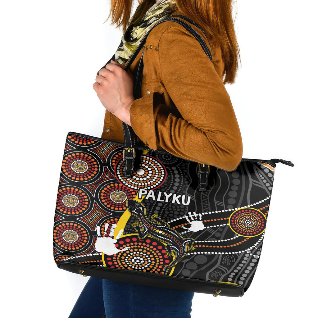 palyku-australia-lizard-aboriginal-art-leather-tote-bag