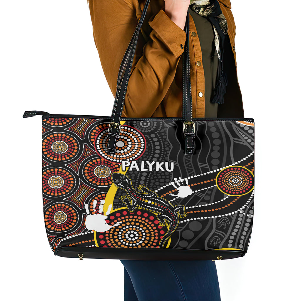 palyku-australia-lizard-aboriginal-art-leather-tote-bag