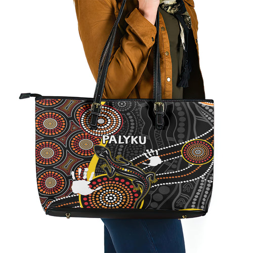 palyku-australia-lizard-aboriginal-art-leather-tote-bag