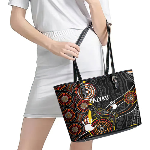 palyku-australia-lizard-aboriginal-art-leather-tote-bag