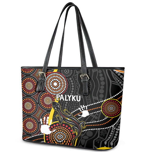 palyku-australia-lizard-aboriginal-art-leather-tote-bag