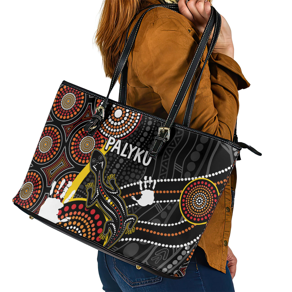 palyku-australia-lizard-aboriginal-art-leather-tote-bag