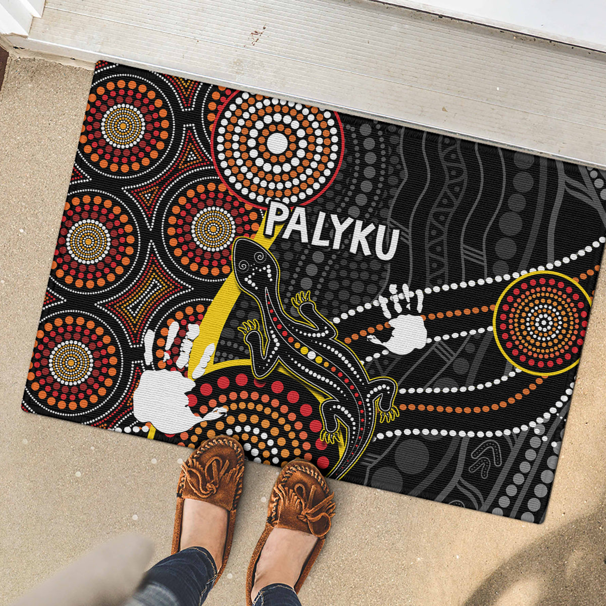 palyku-australia-lizard-aboriginal-art-rubber-doormat